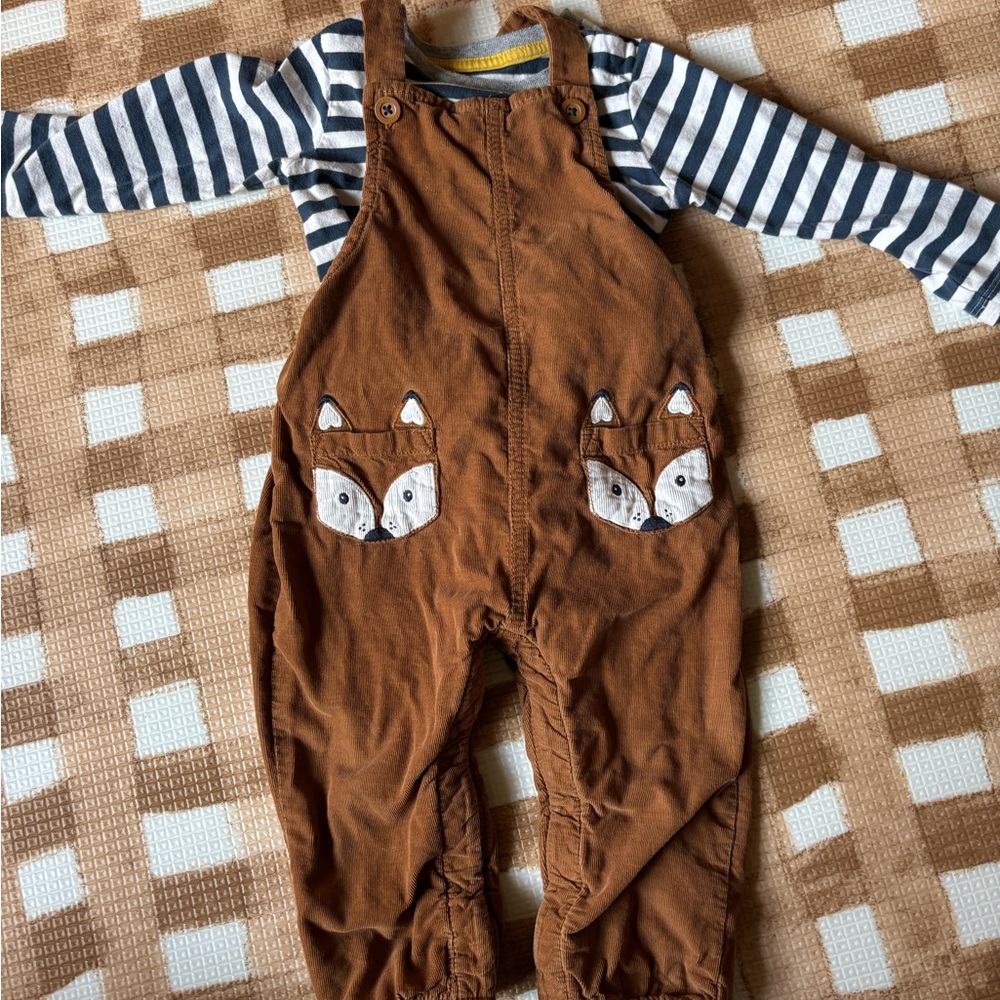 Baby Boden Corduroy Fox Pocket Overalls/Dungaree Set